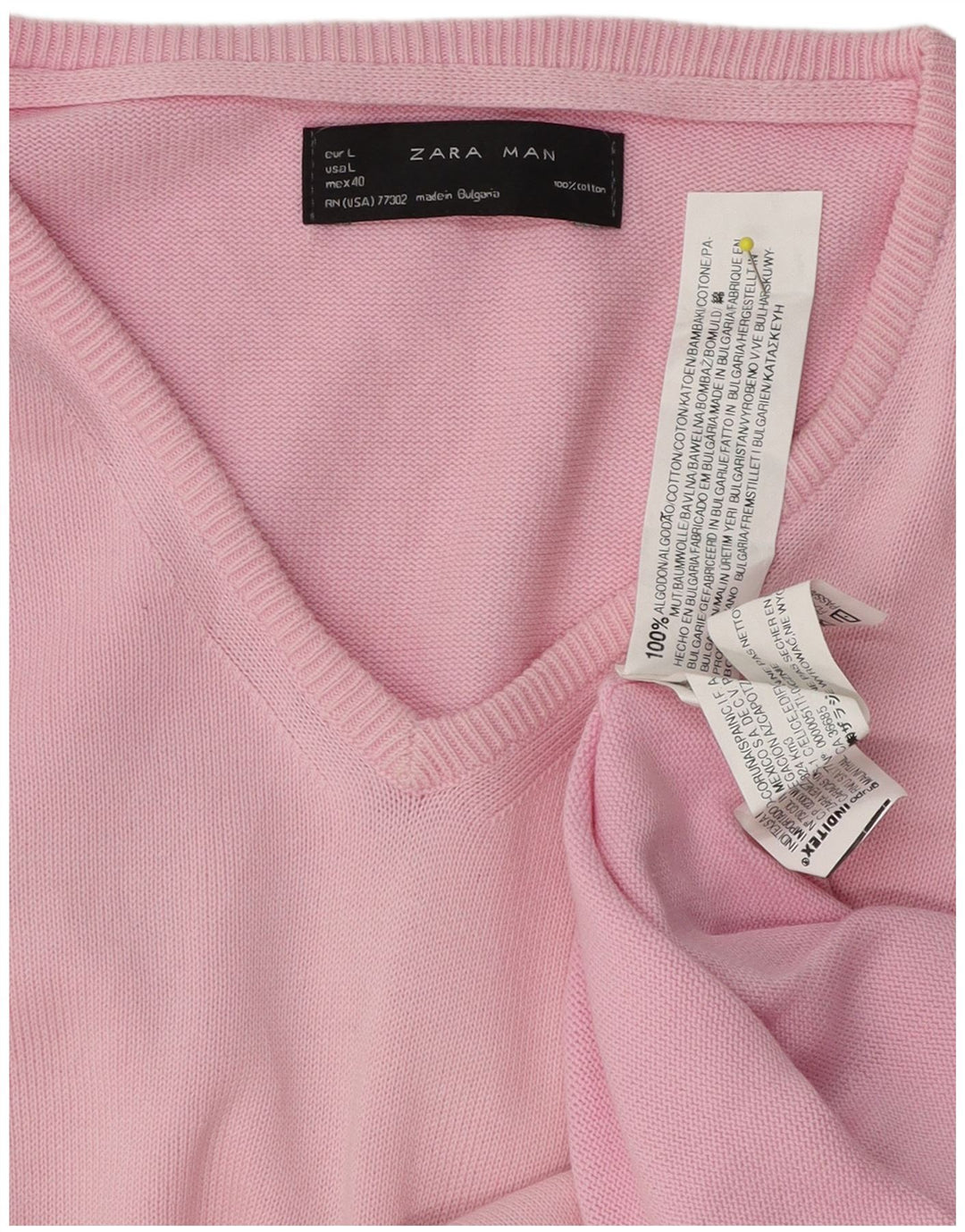 Zara Herren-Pullover mit V-Ausschnitt, groß, rosa Baumwolle