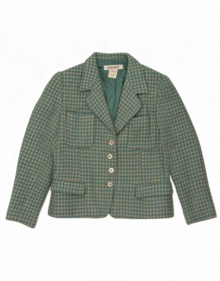 Igi & Damen-Blazerjacke mit 4 Knöpfen, IT 42, mittelblaue Wolle mit Hahnentrittmuster