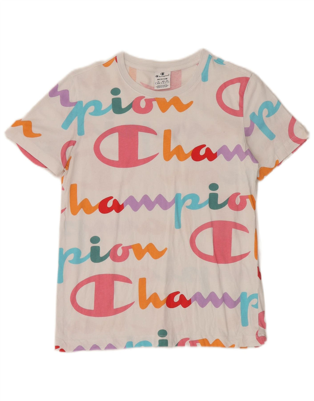 CHAMPION Damen Grafik-T-Shirt-Oberteil UK 12 Mittelweiß