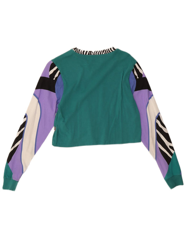 Vans Damen Crop Top Langarm UK 10 Small Green Animal Print Baumwolle