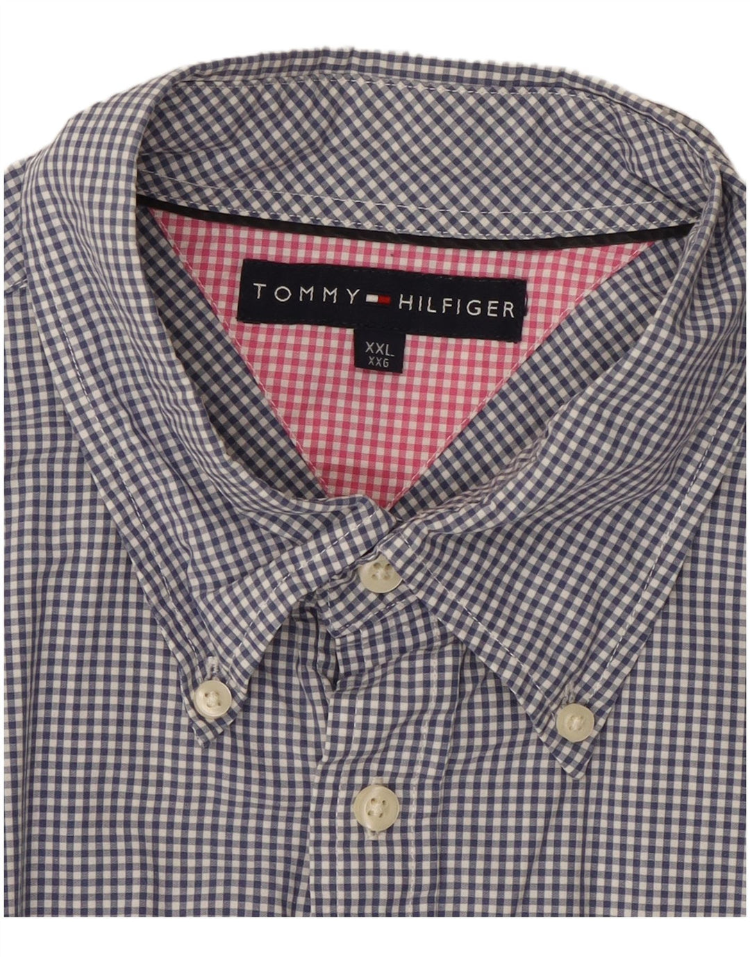 TOMMY HILFIGER Herren Kurzarmhemd 2XL Blau Gingham Baumwolle