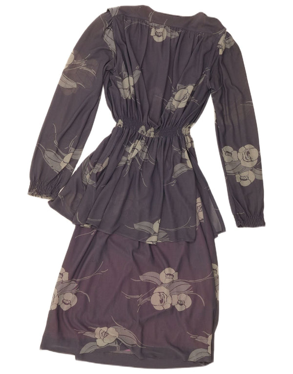 Vintage Damen Langarm-Maxikleid EU 40 Mittellila geblümt
