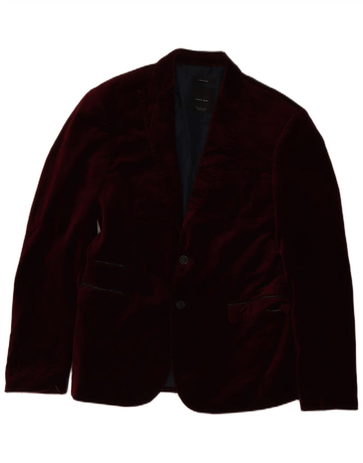 Zara Herren-Blazer aus Samt mit 2 Knöpfen, EU 52, groß, Burgunderrot