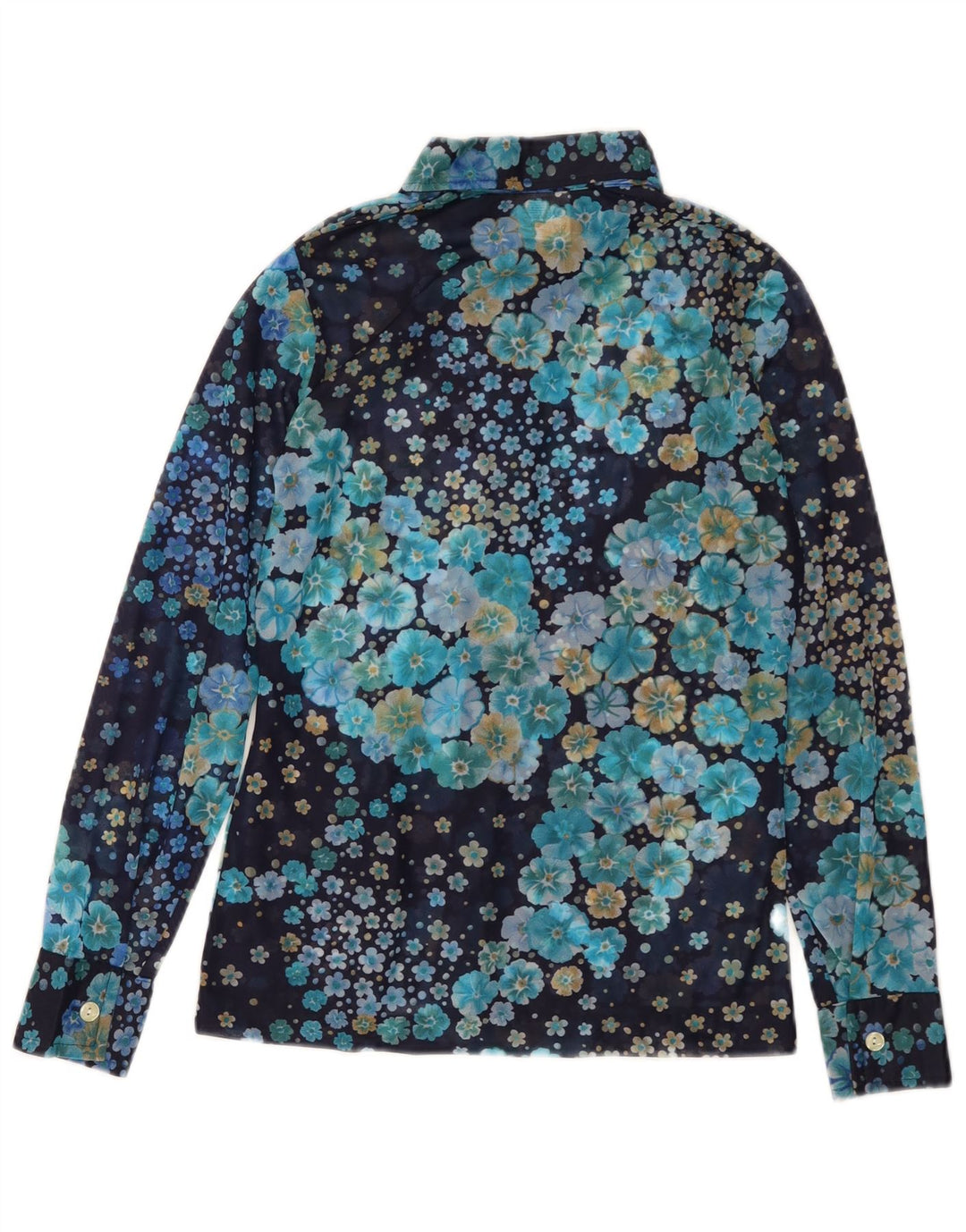 VINTAGE Damen Hemdbluse UK 10 Small Navy Blue Floral Polyamid