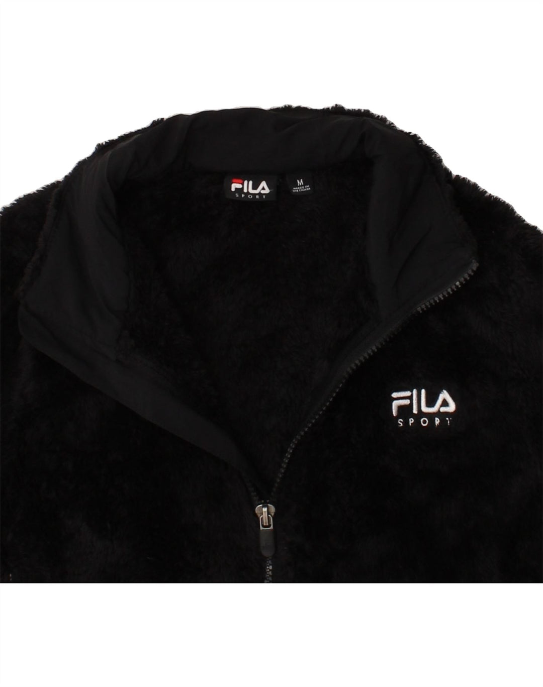 FILA Womens Fleece Jacket UK 14 Medium Black Polyester Vintage Fila and Second-Hand Fila from Messina Hembry 