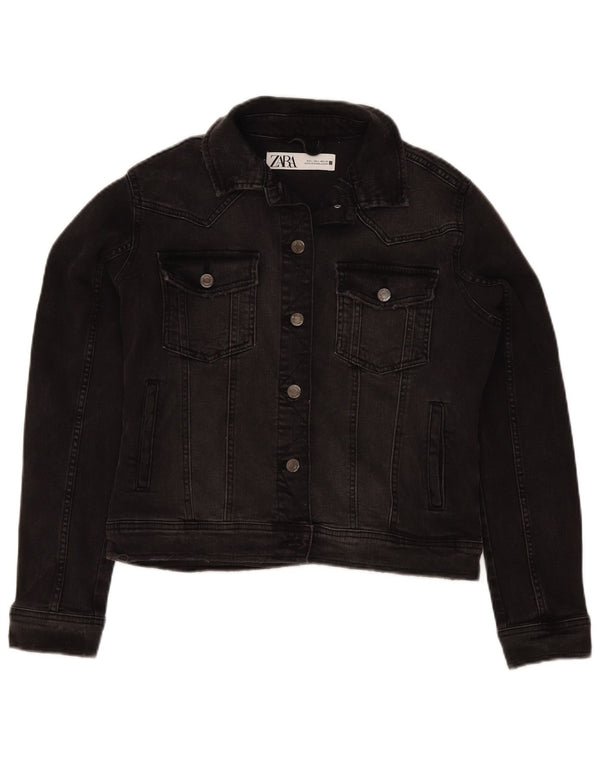 Zara Damen Crop Denim Jacke UK 16 Large Schwarze Baumwolle
