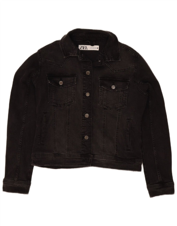 Zara Damen Crop Denim Jacke UK 16 Large Schwarze Baumwolle