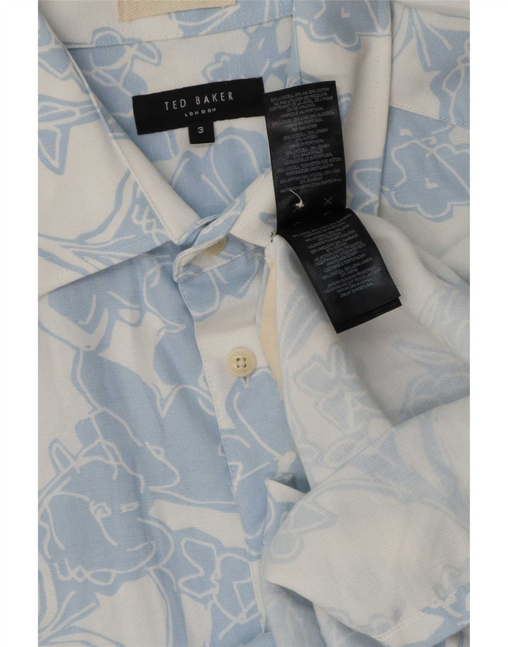 Ted Baker Herren-Kurzarmhemd, Größe 3, mittelblaues Blumen-Lyocell
