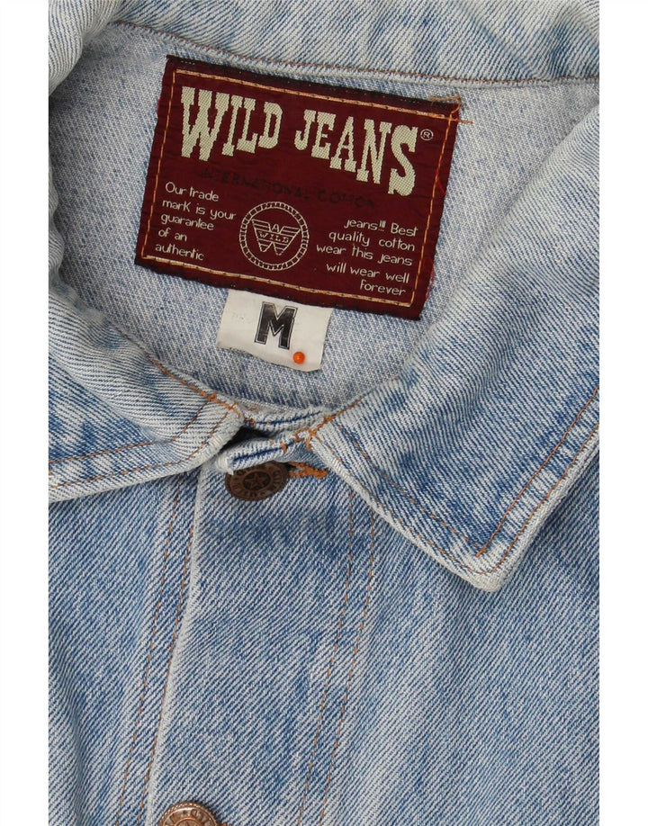 Wild Herren Crop Denim Jacke UK 38 Mittelblaue Baumwolle