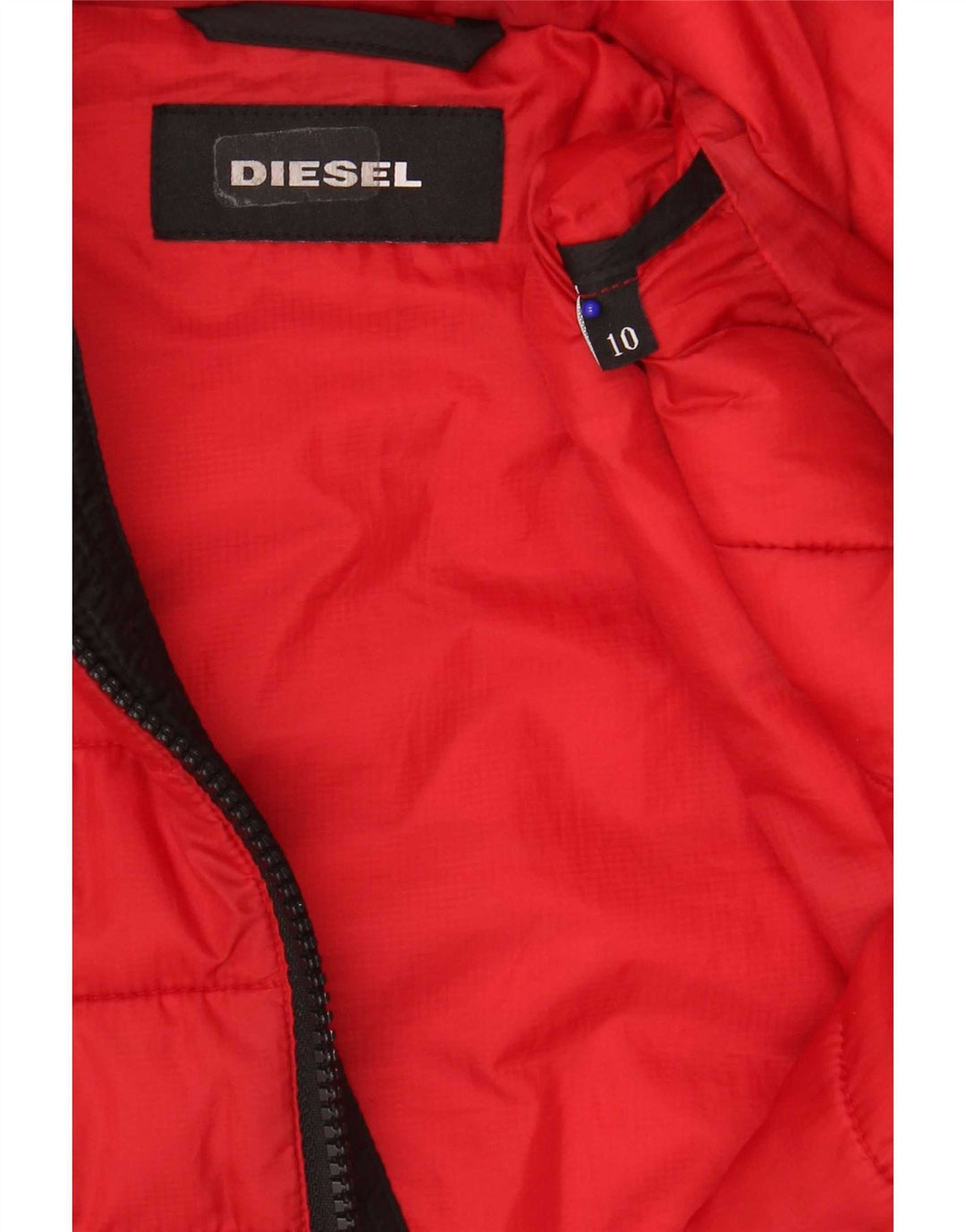 Diesel Jungen wattierte Jacke mit Kapuze, 9–10 Jahre, rotes Farbblock-Polyester