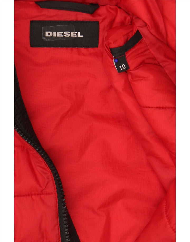 Diesel Jungen wattierte Jacke mit Kapuze, 9–10 Jahre, rotes Farbblock-Polyester