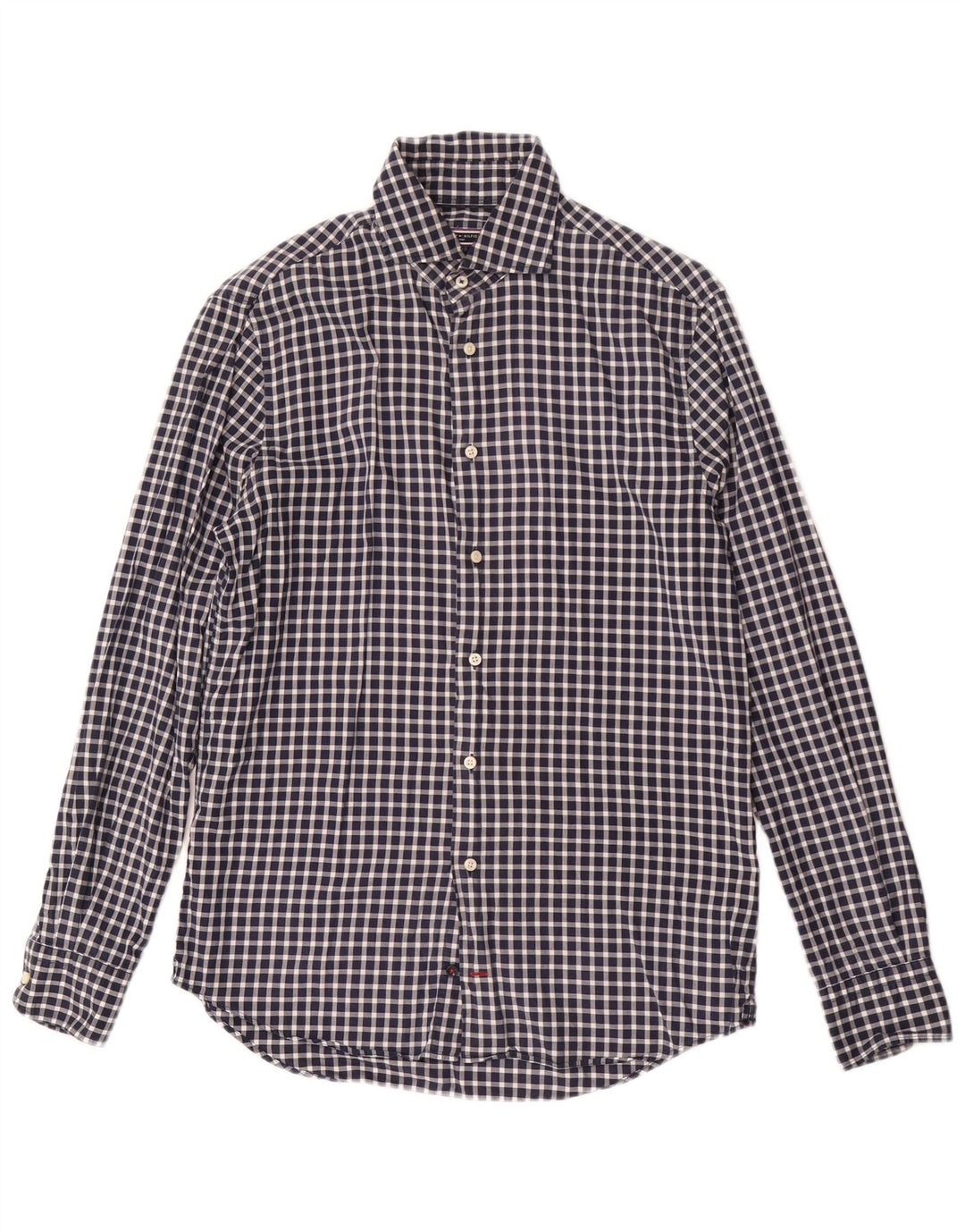 Tommy Hilfiger Herren-Hemd, tailliert, Größe 38 15, mittelmarineblaue Gingham-Baumwolle