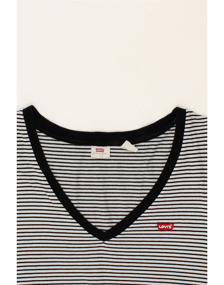 LEVI'S Womens T-Shirt Top UK 16 Large Grey Striped Vintage Levi's and Second-Hand Levi's from Messina Hembry 