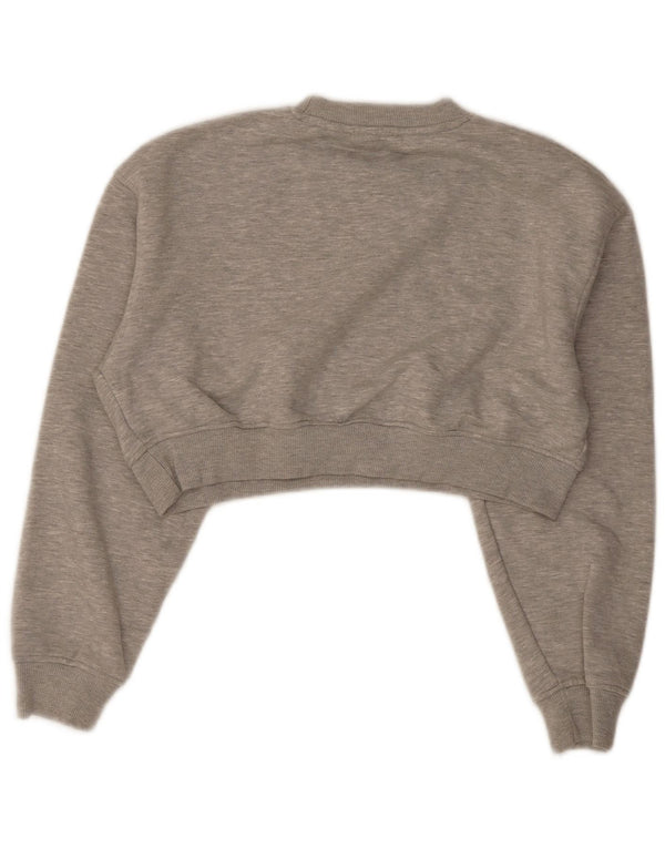 Zara Damen Crop Sweatshirt Pullover UK 14 Mittelgraues Polyester