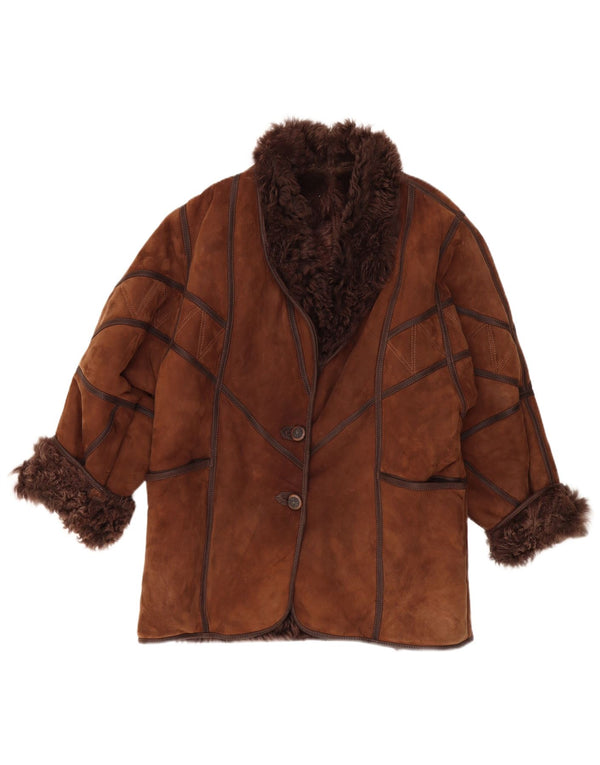 Vintage Damen Übergroßer Mantel IT 42 Mittelbraun Patchwork