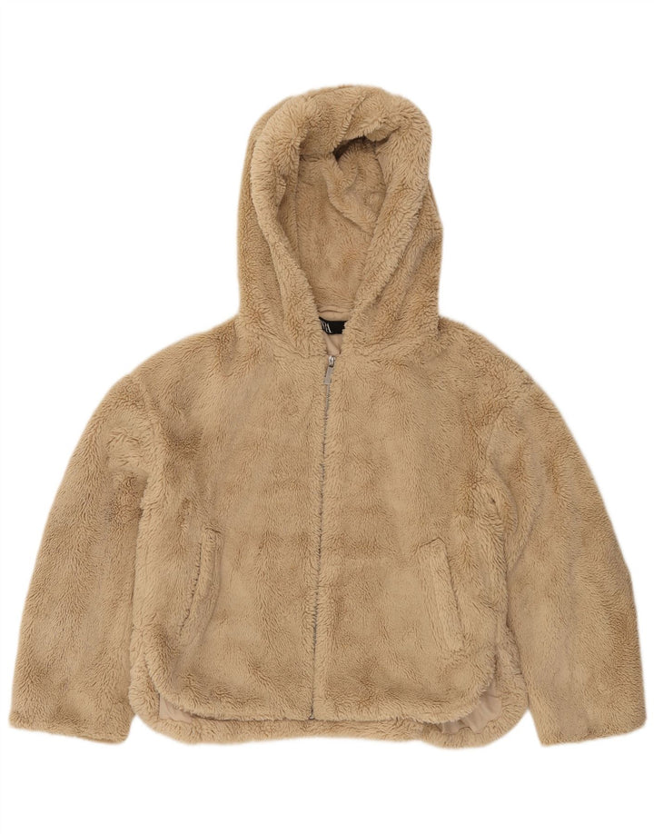 Zara Damen-Fleecejacke mit Teddybär-Kapuze, übergroß, Gr. 10, Größe S, Beige