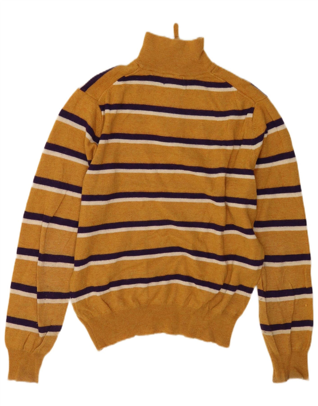 Kappa Herren-Pullover mit Reißverschluss am Hals, groß, gelb gestreift, Lammwolle