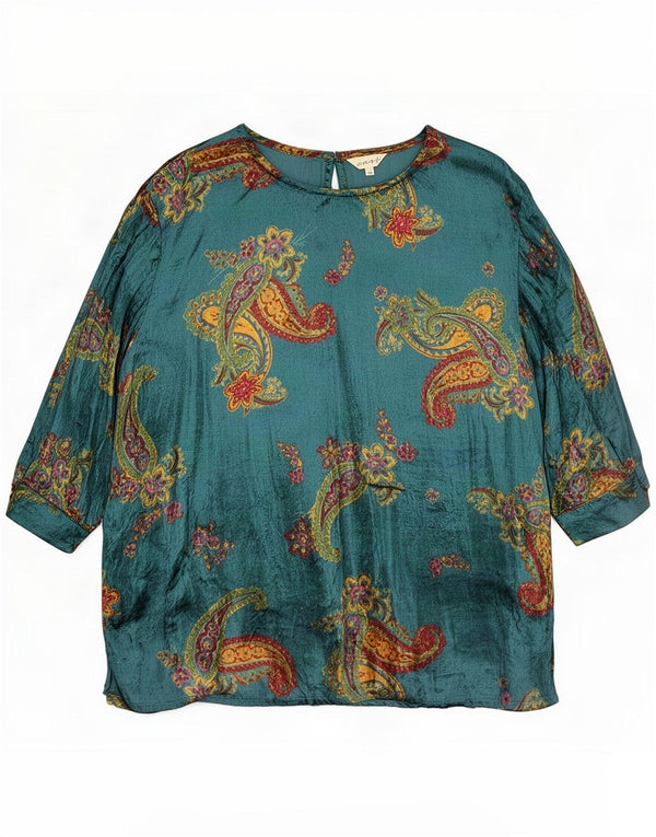 East Damen-Blusenoberteil mit 3/4-Ärmeln in Übergröße, UK 18, XL, blaue Paisley-Viskose