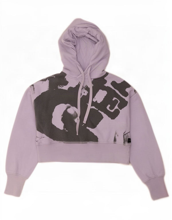 G-Star Damen Crop Graphic Übergroßer Kapuzenpullover UK 6 XS Lila Baumwolle