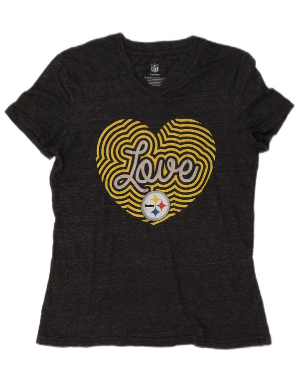 NFL Womens Steelers Graphic T-Shirt Top UK 14 Large Grau Polyester