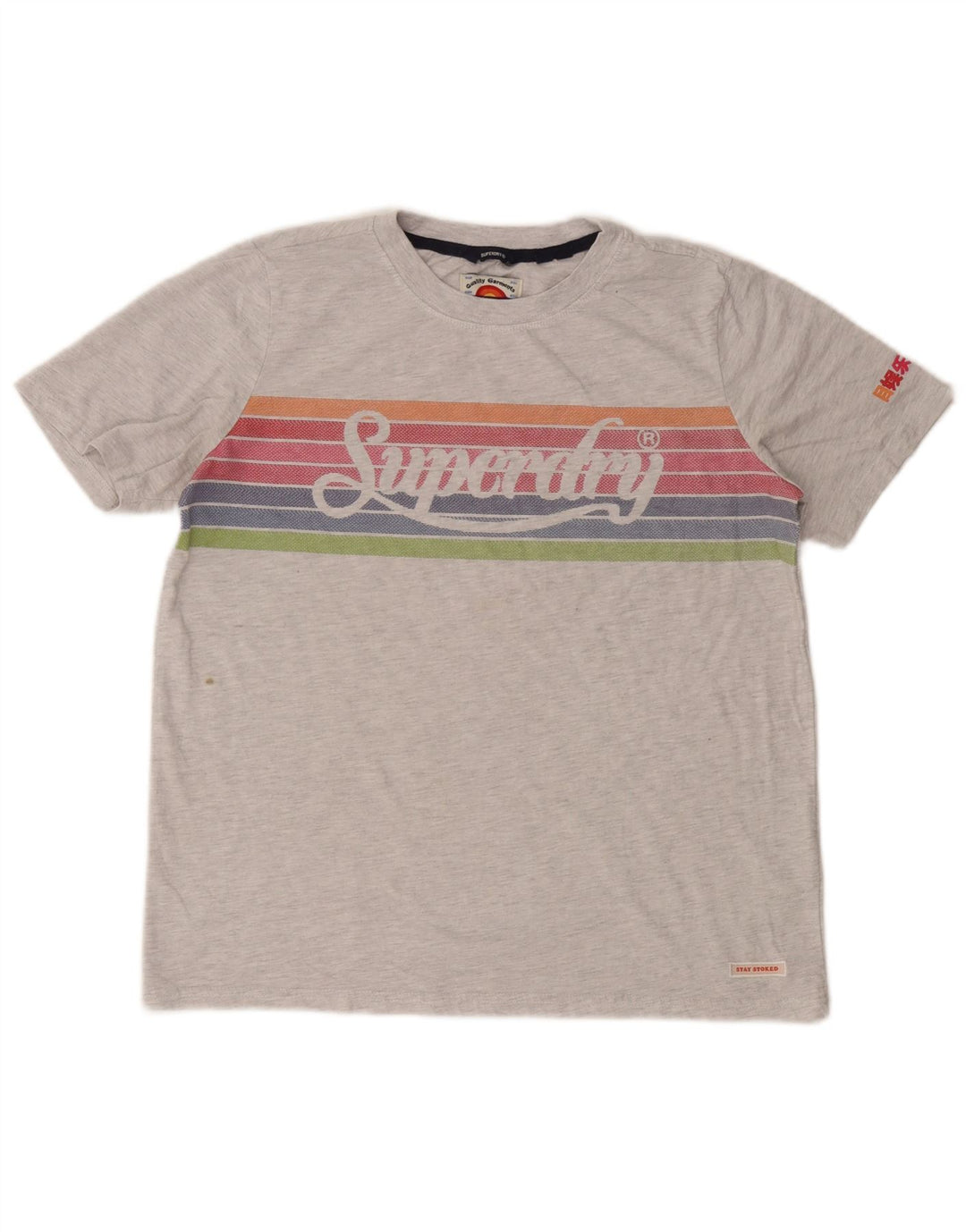 Superdry Damen Crop Graphic T-Shirt Top UK 12 Mittelgrau gestreift