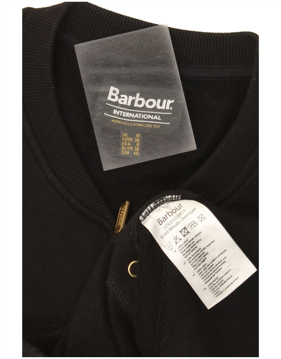 Barbour Damen-Trainingsanzug, Top-Jacke, UK 10, Größe S, schwarze Baumwolle