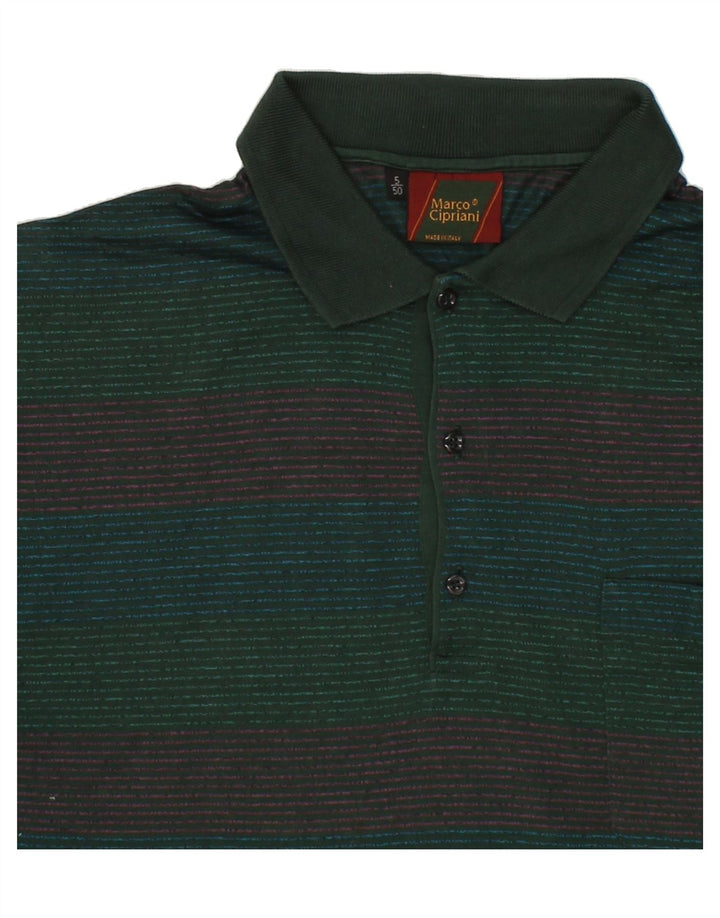 VINTAGE Mens Polo Shirt IT 50 Medium Green Striped Vintage Vintage and Second-Hand Vintage from Messina Hembry 