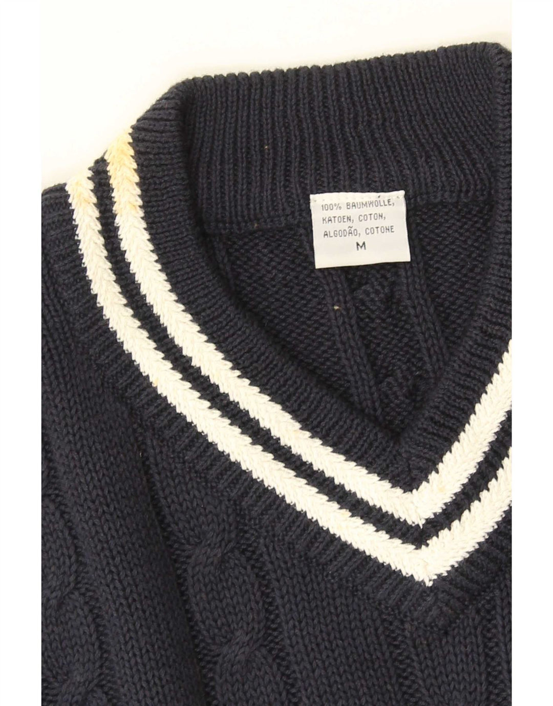 Vintage Herren-Pullover mit V-Ausschnitt, mittlere marineblaue Baumwolle