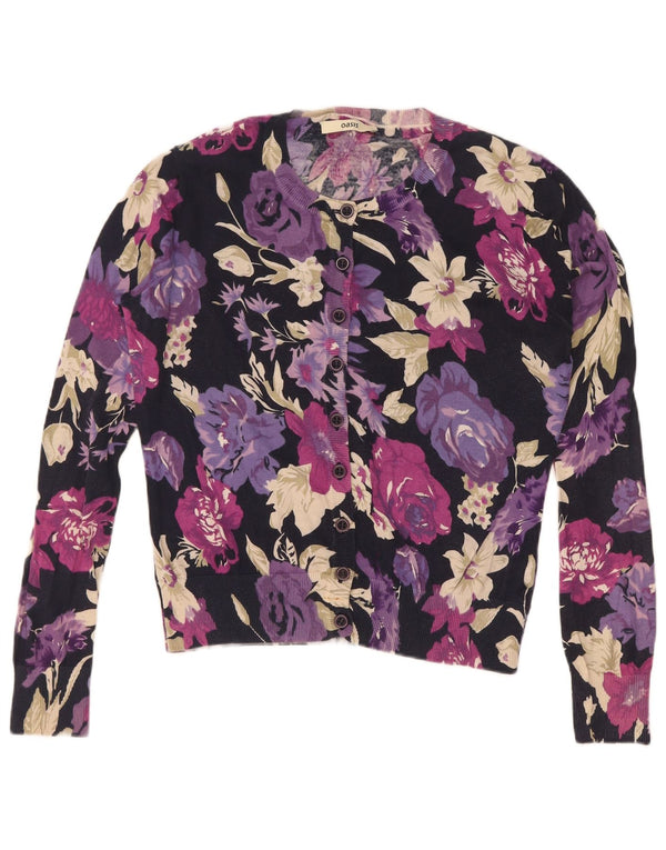 Oasis Damen-Cardigan-Pullover UK 14 Große mehrfarbige Blumen-Baumwolle