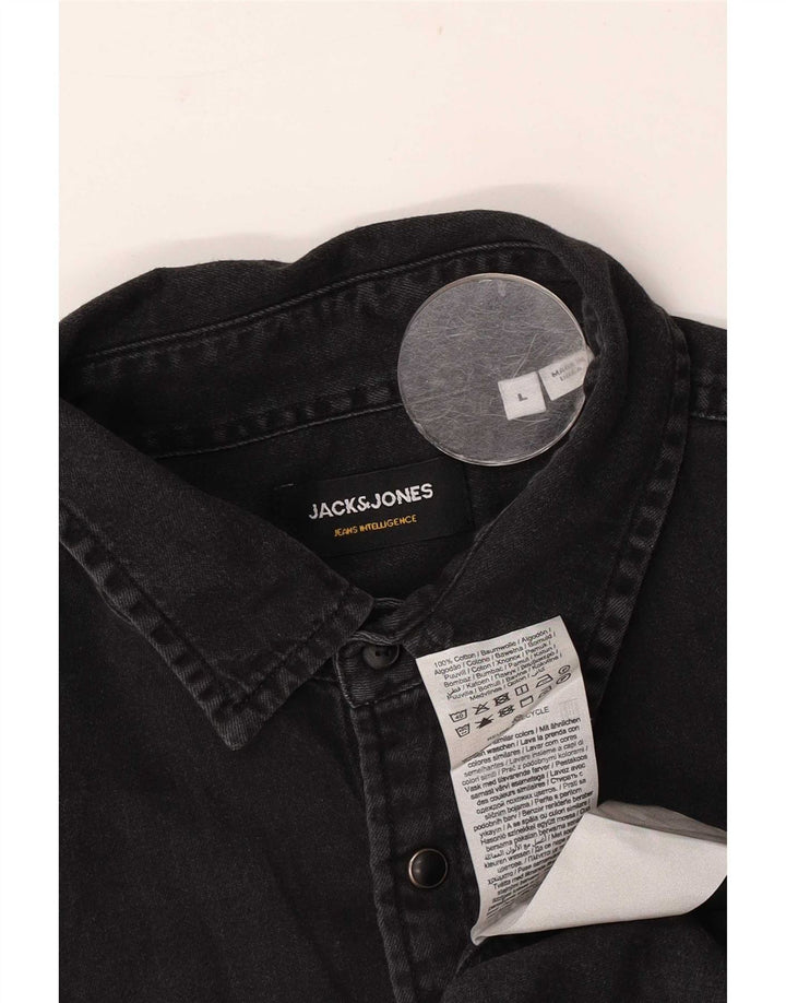 Jack & Jones Herren-Jeanshemd, groß, aus schwarzer Baumwolle