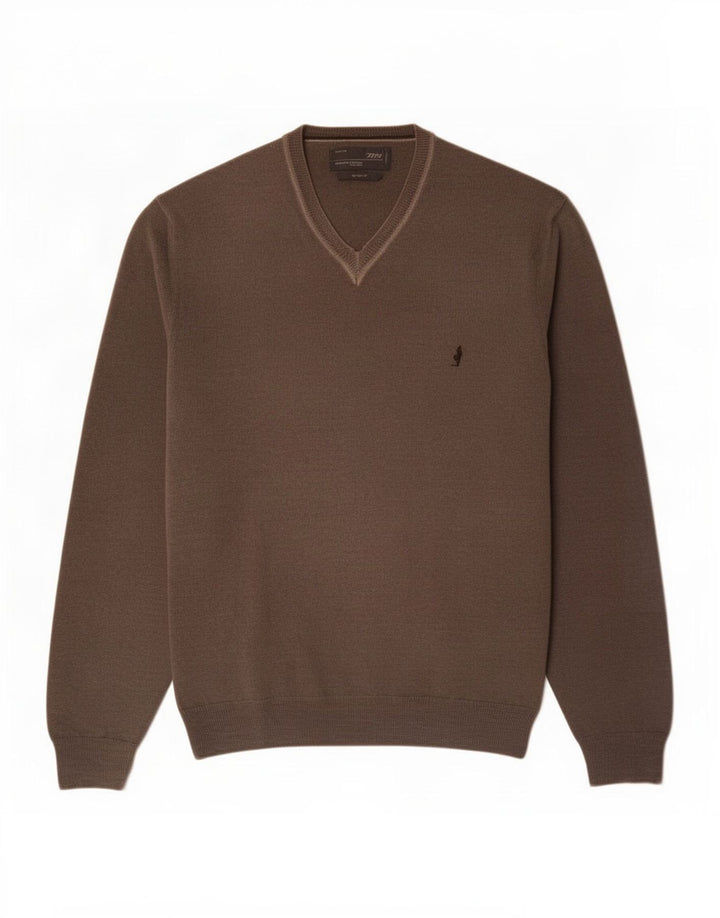 Marlboro Classics Herren-Pullover mit V-Ausschnitt, große braune Wolle