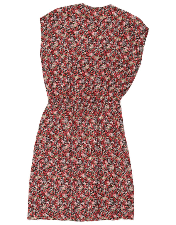 Vintage Damen Ärmelloses Etuikleid UK 16 Großes rotes Blumenmuster