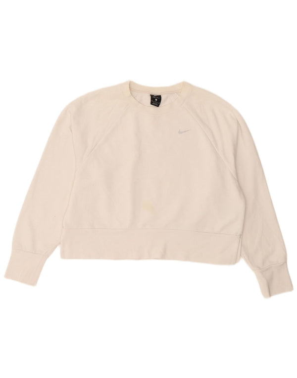 Nike Damen Crop Sweatshirt Pullover UK 14 Mittelweißes Polyester
