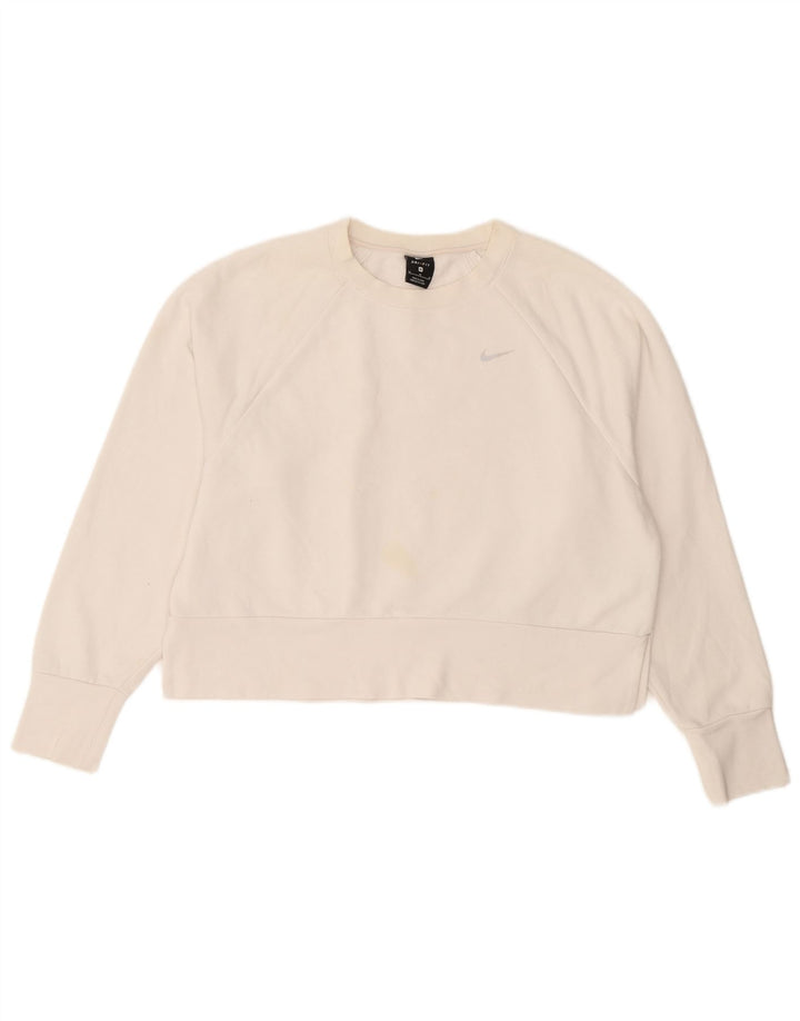 Nike Damen Crop Sweatshirt Pullover UK 14 Mittelweißes Polyester