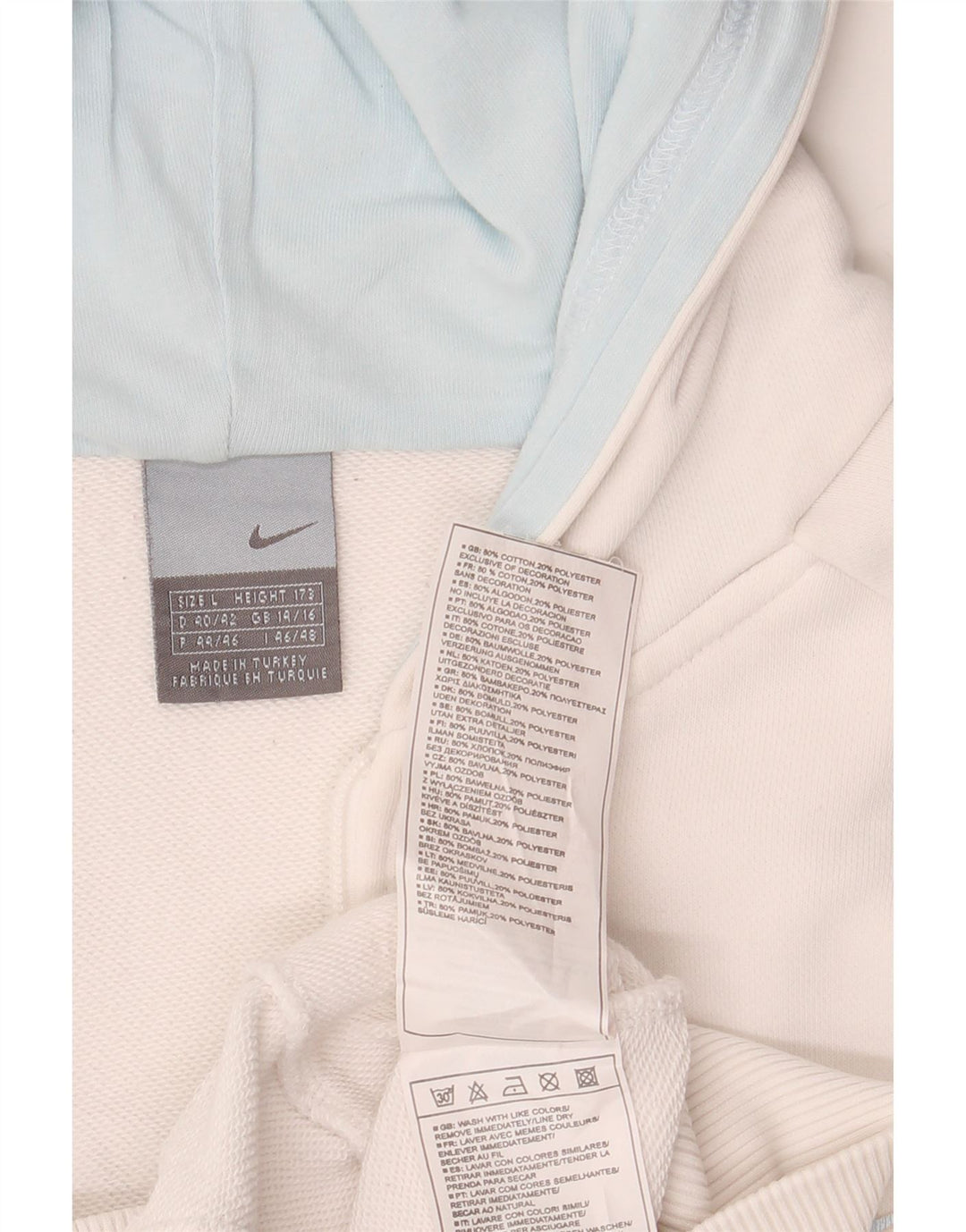 Nike Damen Zip Hoodie Pullover UK 14/16 Large Off White Cotton