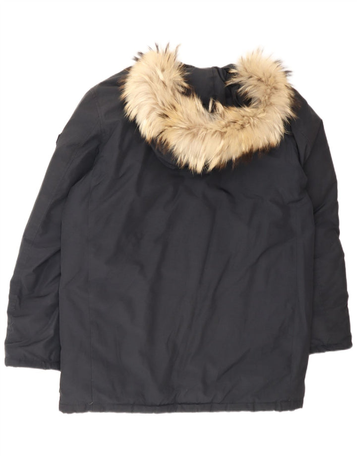 Woolrich Wattierter Jungenmantel mit Kapuze, 15–16 Jahre, marineblaue Baumwolle