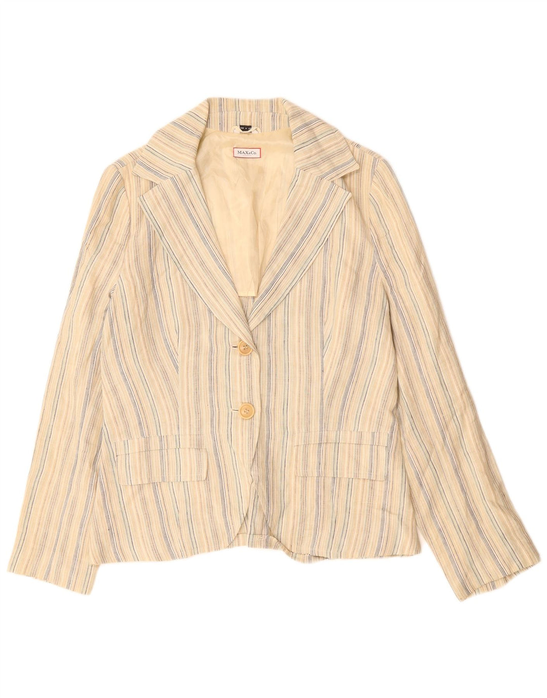 MAX & CO. Damen-Blazerjacke mit 2 Knöpfen, UK 16, großes beige gestreiftes Leinen
