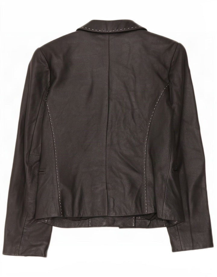 Ann Taylor Damen 4-Knopf-Lederblazerjacke UK 6 XS Schwarz