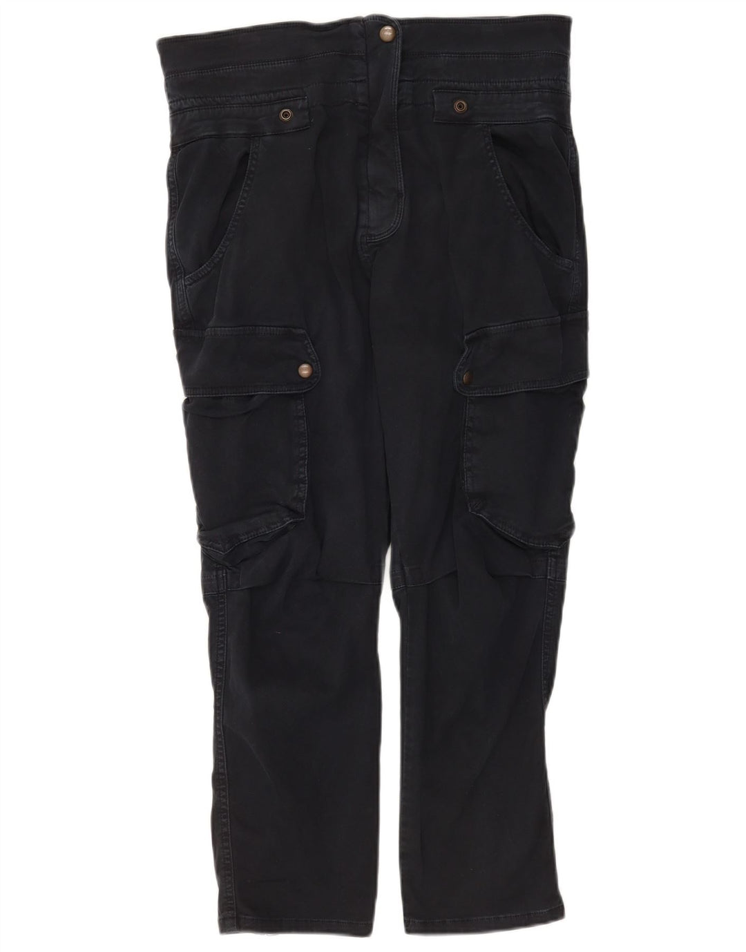 Zara Damen Cargo-Hose mit kurzem Schnitt, Größe M, W28, L25, Marineblau, Baumwolle