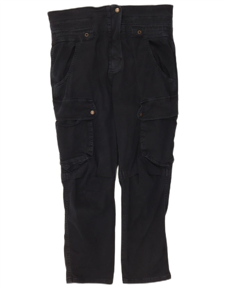 Zara Damen Cargo-Hose mit kurzem Schnitt, Größe M, W28, L25, Marineblau, Baumwolle