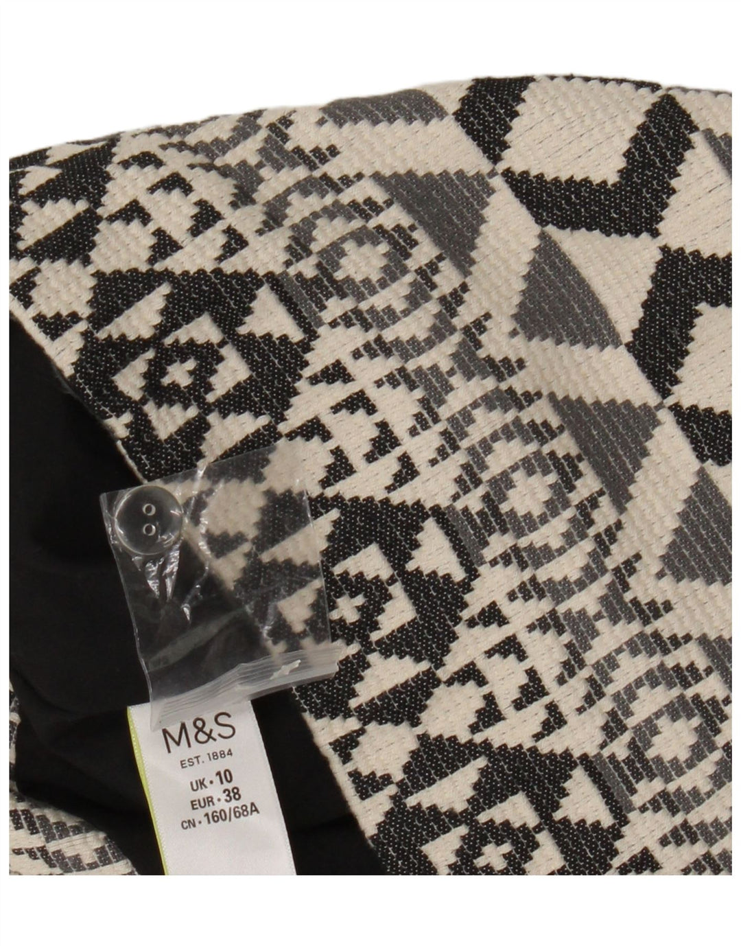 Marks & Spencer Damen Minirock UK 10 Small W28 Graue geometrische Baumwolle