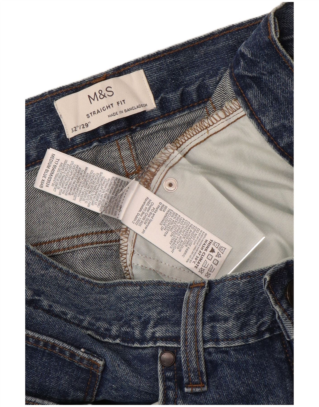Marks & Spencer Herren Straight Jeans W32 L29 Blaue Baumwolle