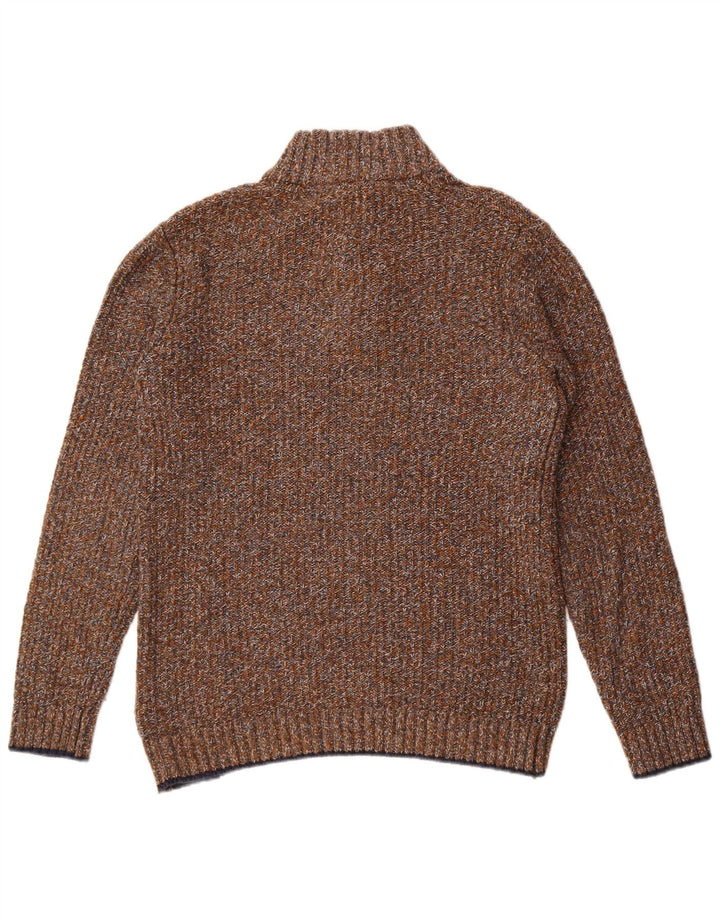 Fat Face Herren-Pullover mit Knopfkragen, mittelbraun gesprenkelte Baumwolle