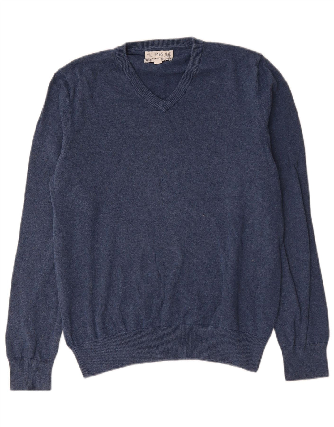 Marks & Spencer Herren-Pullover mit V-Ausschnitt aus mittelblauer Baumwolle