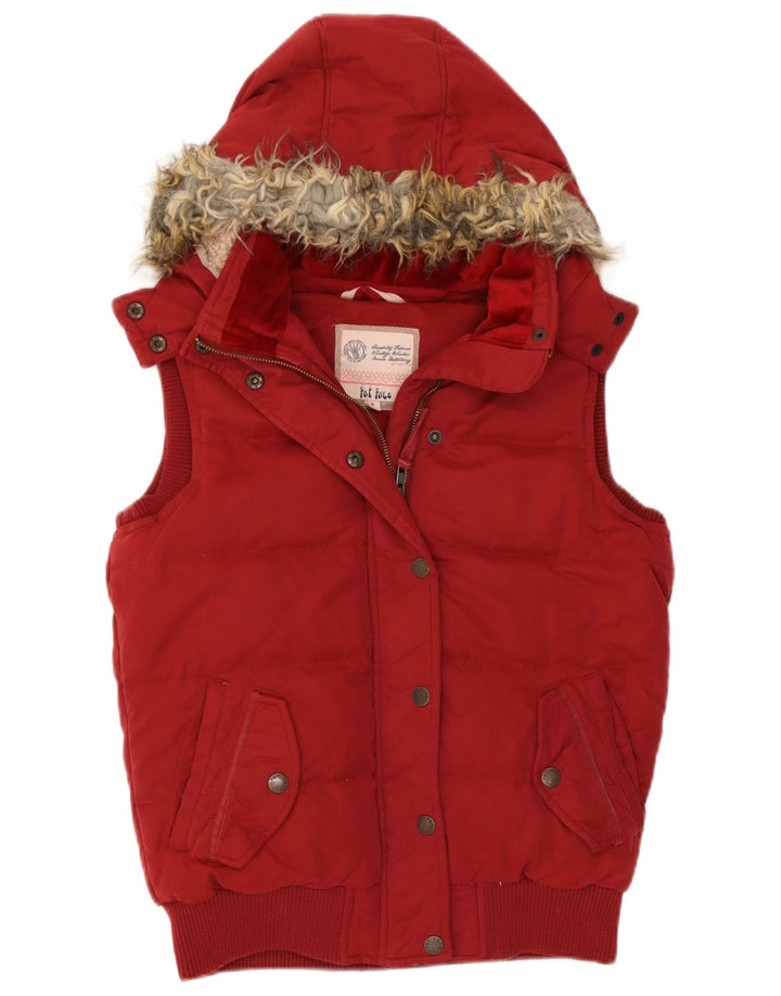 Fat Face wattierte Damen-Weste mit Kapuze, UK 8, Größe S, Rot, Polyester