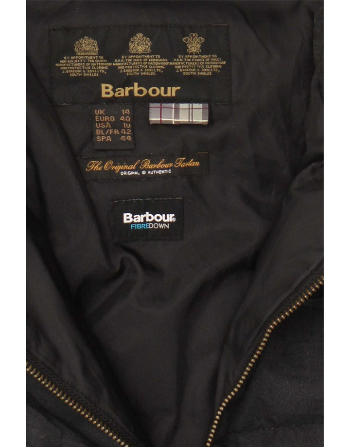 Barbour Damen gepolsterter Mantel UK 14 Large Schwarz Fischgrätenmuster