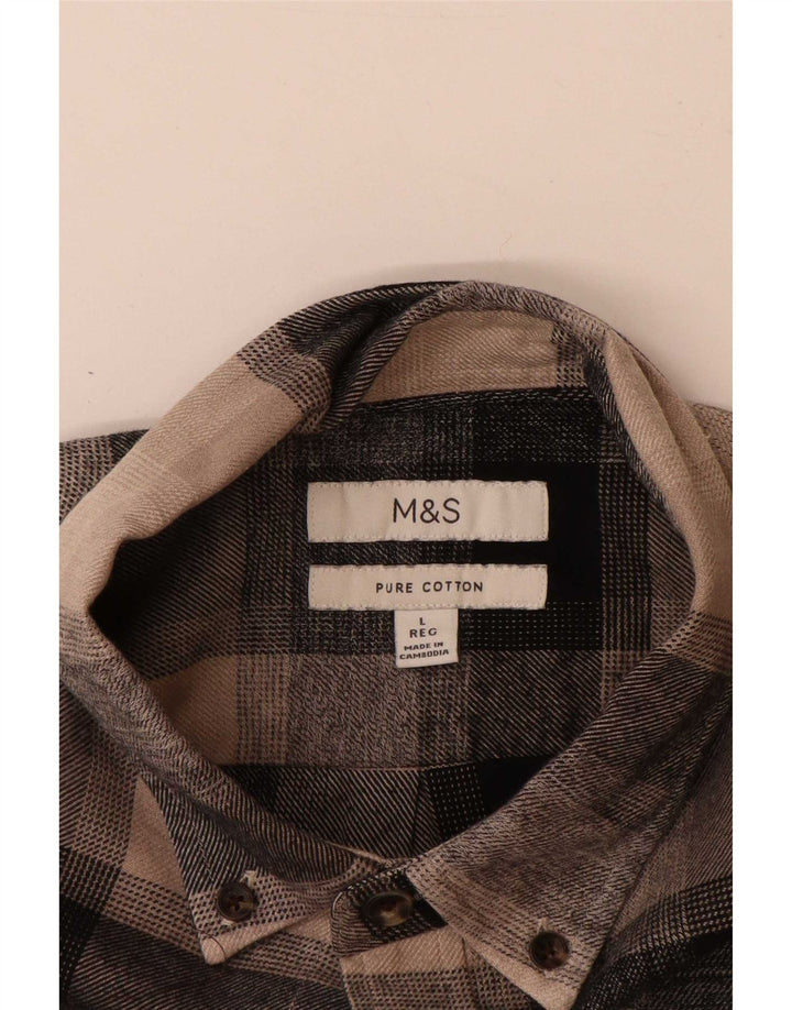 Marks & Spencer Herren-Flanellhemd, groß, braun, kariert, Baumwolle