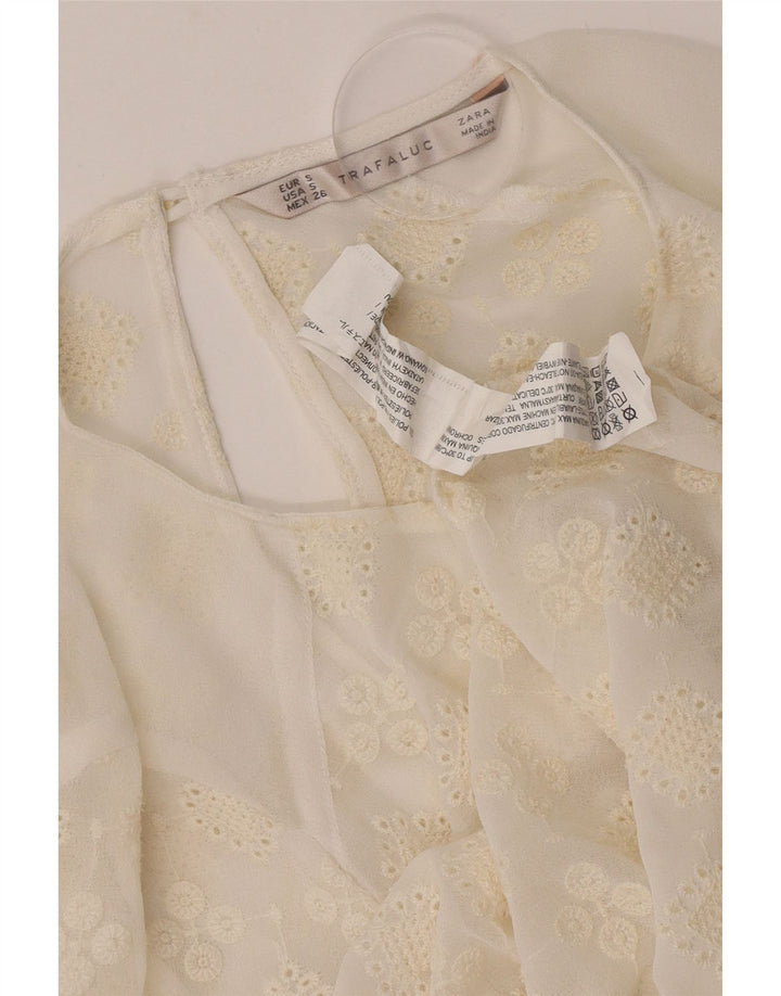 Zara Damen-Top, durchsichtig, UK 10, Größe S, gebrochenes Weiß, Blumenmuster, Polyester