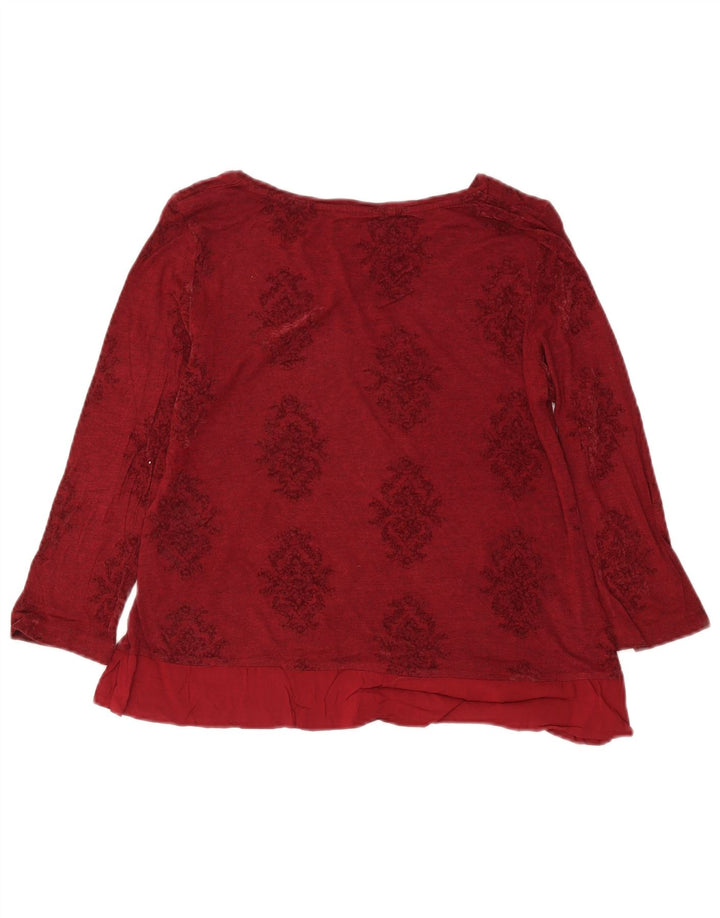 White Stuff Damen Crop Top Langarm UK 14 Große Burgunderrote Viskose mit Blumenmuster