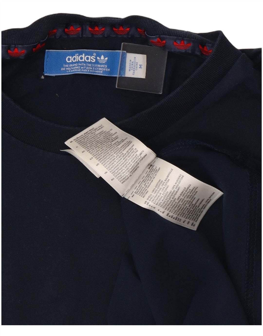 Adidas Herren T-Shirt Top Medium Marineblau gestreift aus Baumwolle